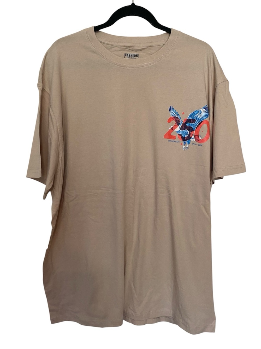 Beige Short-Sleeve Tee with America 250 Eagle Graphic